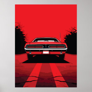 Retro rotes Muscle-Car-Heck Pop-Art-Illustration Poster