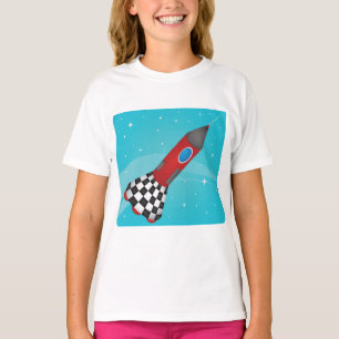 Retro rotes Raumschiff im galaktischen Weltraum T-Shirt