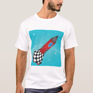 Retro rotes Raumschiff in der galaktischen Weltrau T-Shirt