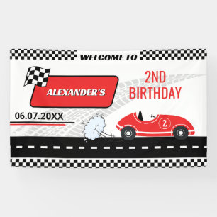 Retro rotes Rennwagen zwei schnelle Junge 2. Gebur Banner