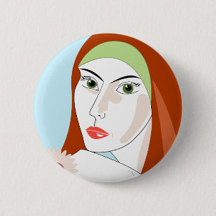 Retro-Rothaar-Porträt-Blumenmode-Kunst Button