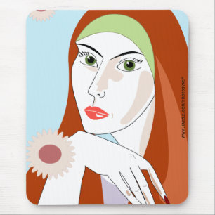 Retro-Rothaar-Porträt-Blumenmode-Kunst Mousepad