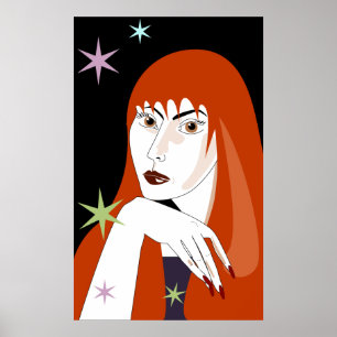 Retro-Rotschopf-Frauenmode-Porträtkunst Poster