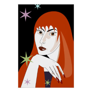 Retro-Rotschopf-Frauenmode-Porträtkunst Poster