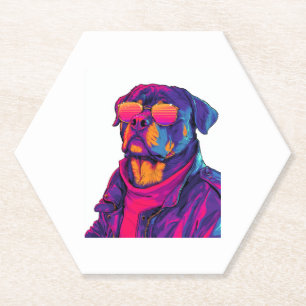 Retro Rottweiler � 80er Neon Vibe Dog Untersetzer