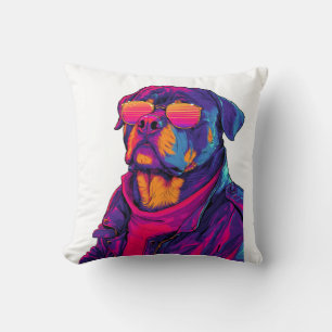 Retro Rottweiler � 80er Neon-Vibe-Hund Kissen