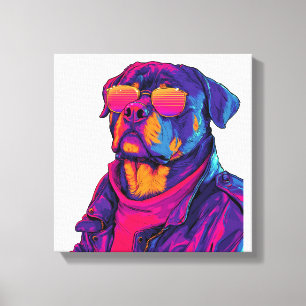 Retro Rottweiler � 80er Neon-Vibe-Hund Leinwanddruck