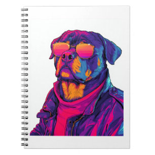 Retro Rottweiler � 80er Neon-Vibe-Hund Notizblock
