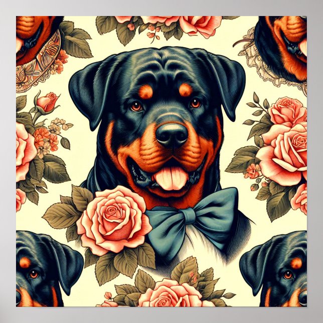 Retro Rottweiler Illustration Poster (Vorne)