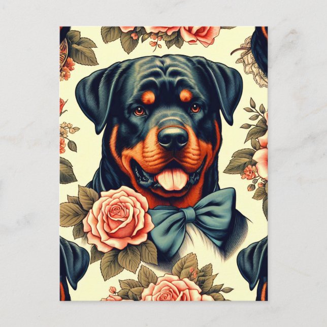 Retro Rottweiler Illustration Postkarte (Vorderseite)