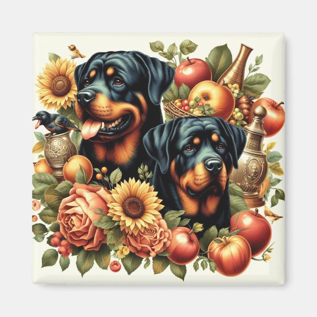 Retro Rottweiler Malerei Magnet (Vorne)