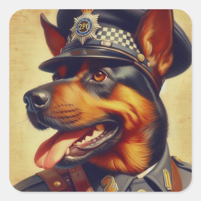Retro Rottweiler Malerei Quadratischer Aufkleber (Vorderseite)