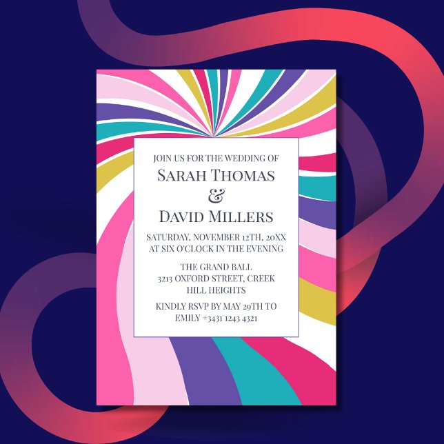 Retro Round Swirl Psychedelic Wedding Einladung (Von Creator hochgeladen)