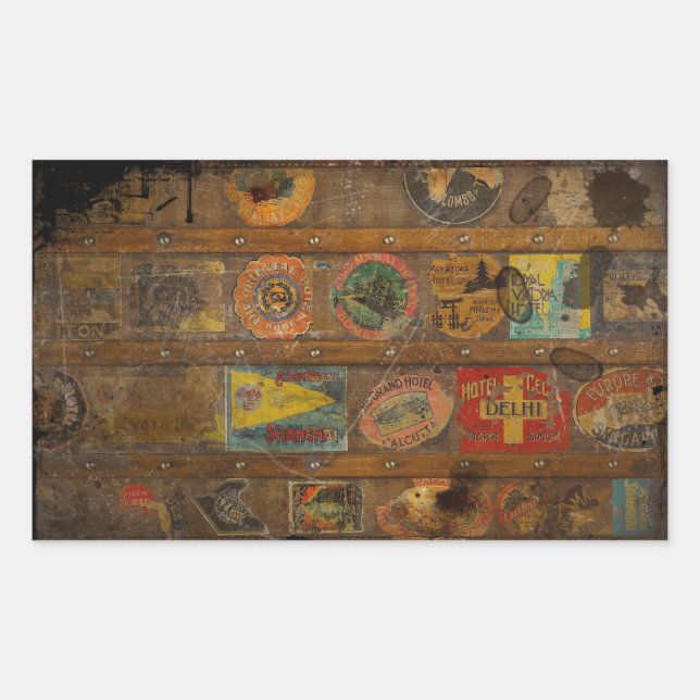 Retro Round the World Trunk Rechteckiger Aufkleber (Vorderseite)