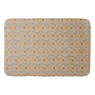 Retro Round Tiles Mexico Daisy Muster Blue Orange Badematte