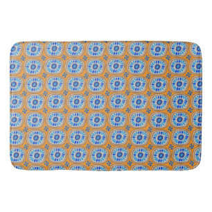 Retro Round Tiles Mexico Daisy Muster Blue Orange Badematte