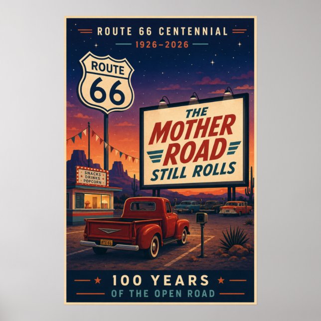 Retro Route 66 Centennial Drive In Poster (Vorne)