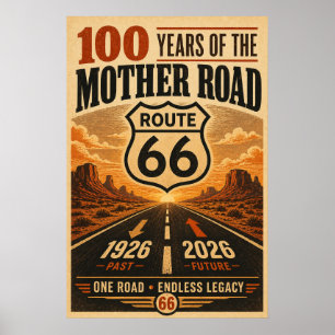Retro-Route-66-Jahrhundert-Sonnenuntergangsdenkmal Poster