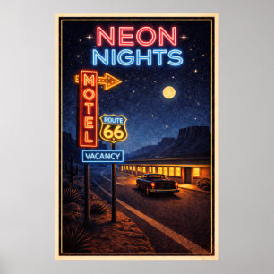 Retro Route 66 Neon-Nächte Kunst Poster