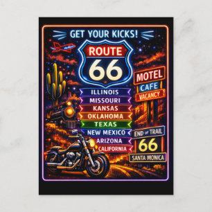 Retro Route 66 Neon-Schild Vintage-Gruß von Postkarte