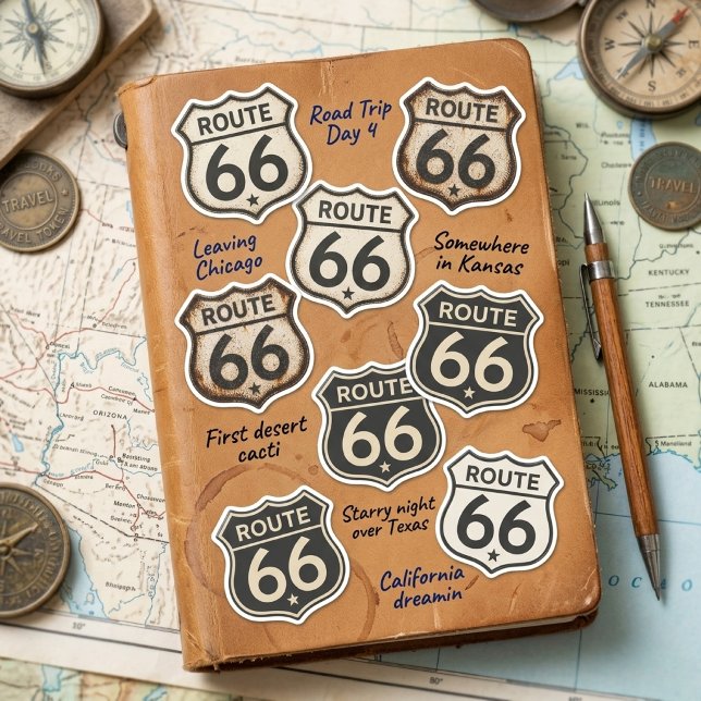 Retro Route 66 Schild 16 Aufkleber Bogen verwitter (Von Creator hochgeladen)
