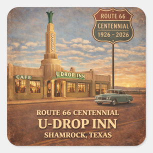 Retro Route 66 Shamrock Texas Straßendekor Quadratischer Aufkleber