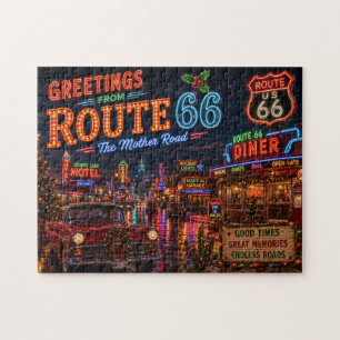 Retro Route 66 Urlaubs-Neon-Abenteuer Puzzle