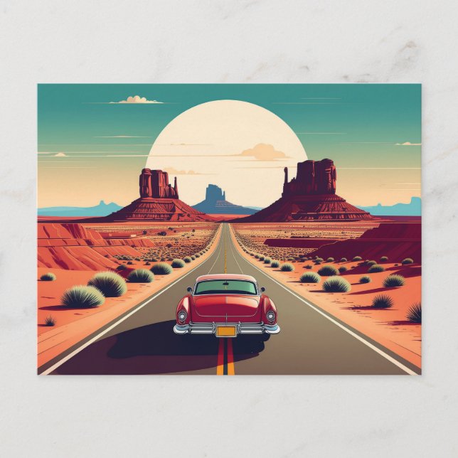 Retro Route 66 Vintage Car Wüste Travel Postkarte (Vorderseite)