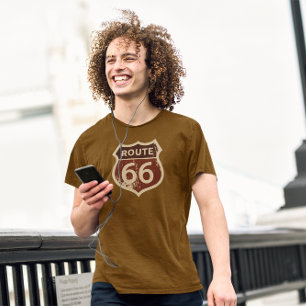 Retro Route 66   Vintage T-Shirt mit Distressed-Ef