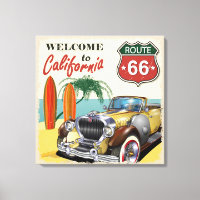 Retro Route 66 "Welcome to California" Poster,