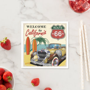 Retro Route 66 "Welcome to California" Poster, Serviette