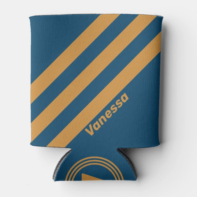 Retro Royal Gold Drei Streifen mit Namen Dosenkühler (Vorderseite)