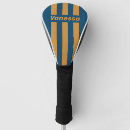 Retro Royal Gold Three Pin Stripes with Name Golf Headcover