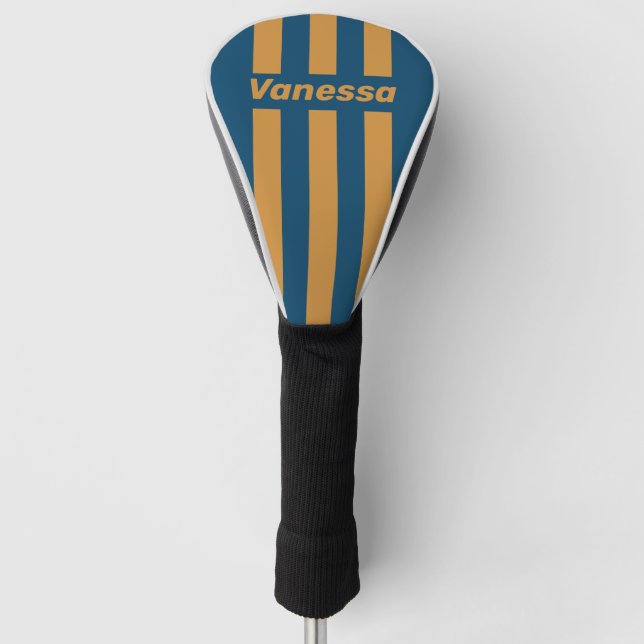 Retro Royal Gold Three Pin Stripes with Name Golf Headcover (Vorderseite)