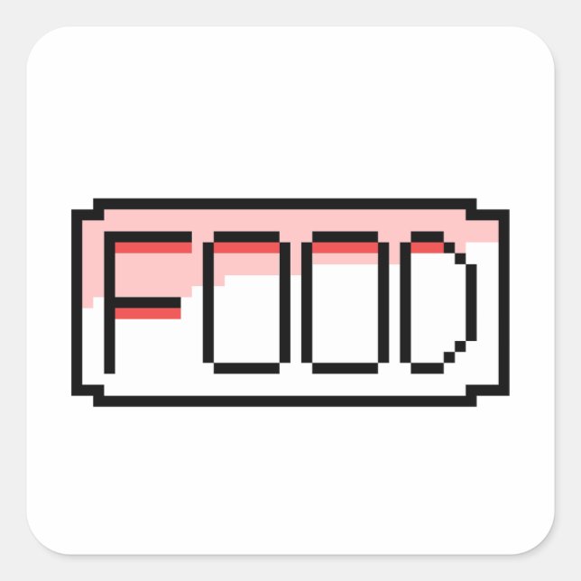 Retro-RPG-Pixel-Art – Chat-Box ‚Essen‘ Quadratischer Aufkleber (Vorderseite)