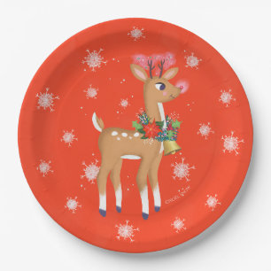 Retro Rudolph Reindeer Red Pappteller