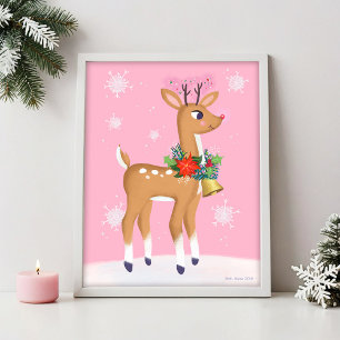 Retro Rudolph Reindez Art Print Poster