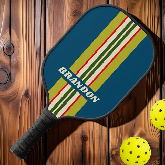 Retro-Rugby-Kundgebung Streifen mit Namen Pickleball Schläger (Von Creator hochgeladen)