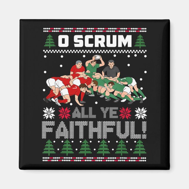 Retro Rugby O Scrum All Ye Faithful Ugly Merry Chr Magnet (Vorne)