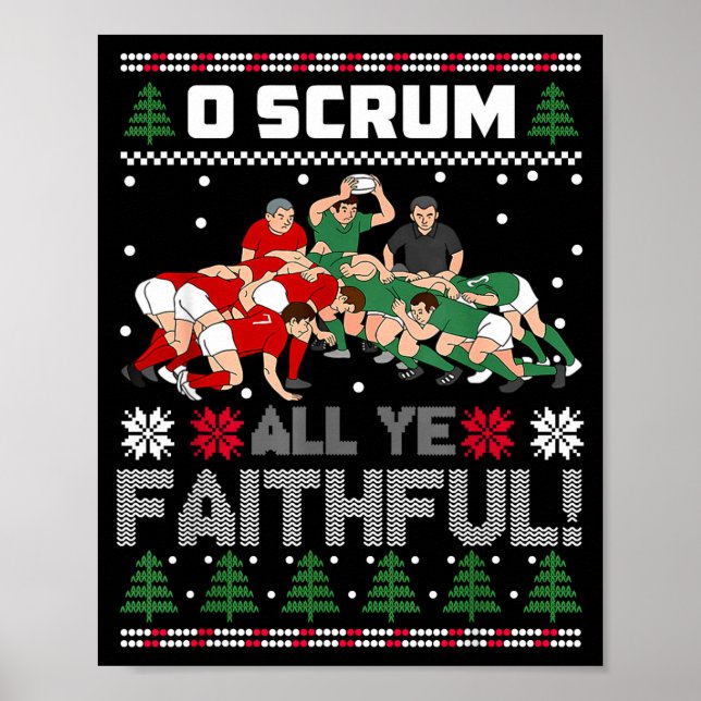 Retro Rugby O Scrum All Ye Faithful Ugly Merry Chr Poster (Vorne)