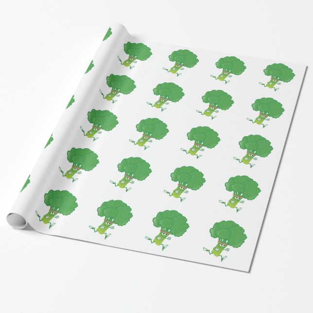 Retro Running Broccoli Geschenkpapier (Ungerollt)