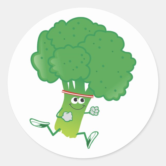 Retro Running Broccoli Runder Aufkleber (Vorderseite)