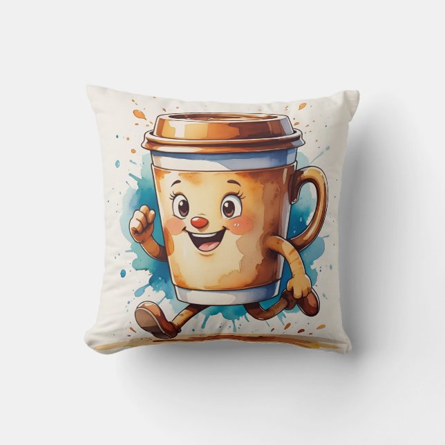 Retro Running Coffee Cup Kissen (Vorderseite)