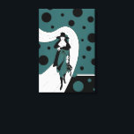 Retro Runway Model, Vintag Art Deco Mode Leinwanddruck<br><div class="desc">Vintage Illustration Deko Design mit einer schicken Dame in einem Hut und Mantel gekleidet und mit einer Handtasche. Die Frau läuft auf einem schwimmenden Pfad. Schwarze Polka-Punkte, Kreise oder Blasen treiben herum. Der Hintergrund ist klar, sodass Sie jede Farbe hinzufügen können, die Sie gewollt haben! Klicken Sie auf die Schaltfläche...</div>