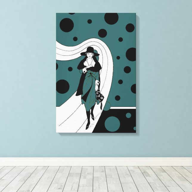 Retro Runway Model, Vintag Art Deco Mode Leinwanddruck (Insitu (Holzboden))