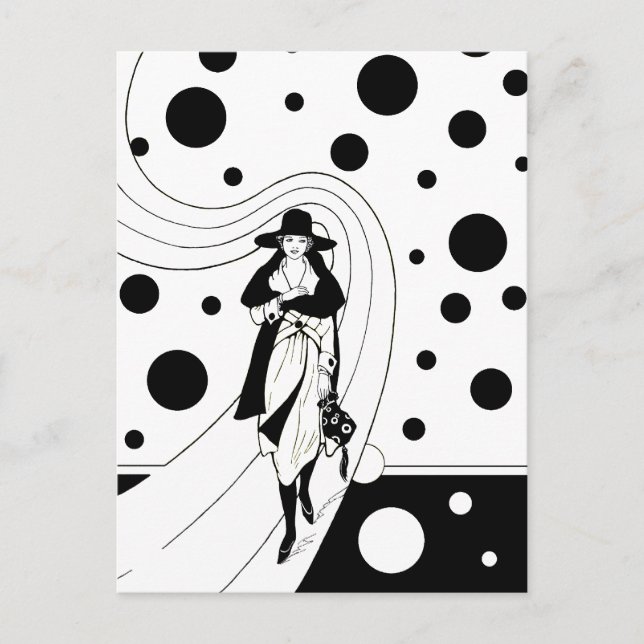 Retro Runway Model, Vintag Art Deco Mode Postkarte (Vorderseite)