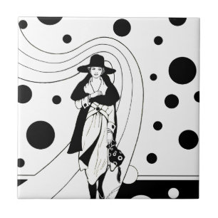 Retro-Runway-Modell, Vintage-Art-Deco-Mode Fliese