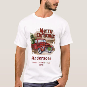 Retro Rustic Christmas Buffalo Red Truck Holiday T-Shirt