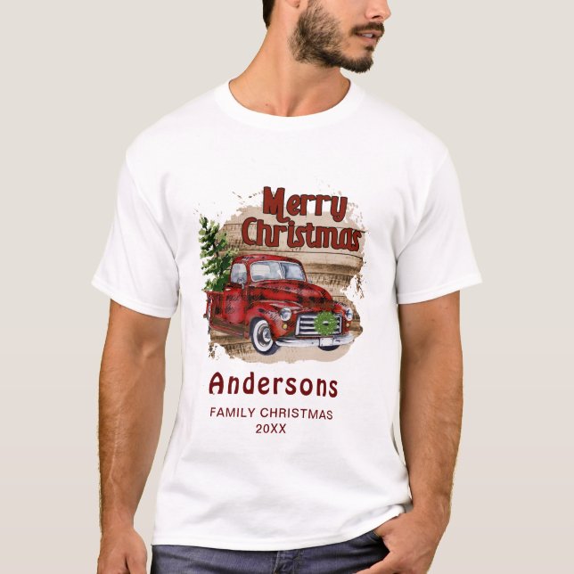 Retro Rustic Christmas Buffalo Red Truck Holiday T-Shirt (Vorderseite)