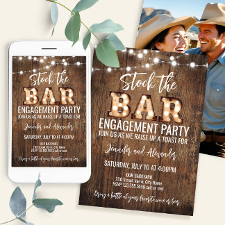 Retro Rustic Engagement Party Einladung